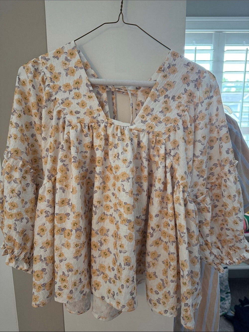 Yellow Floral Peasant Tunic Top by